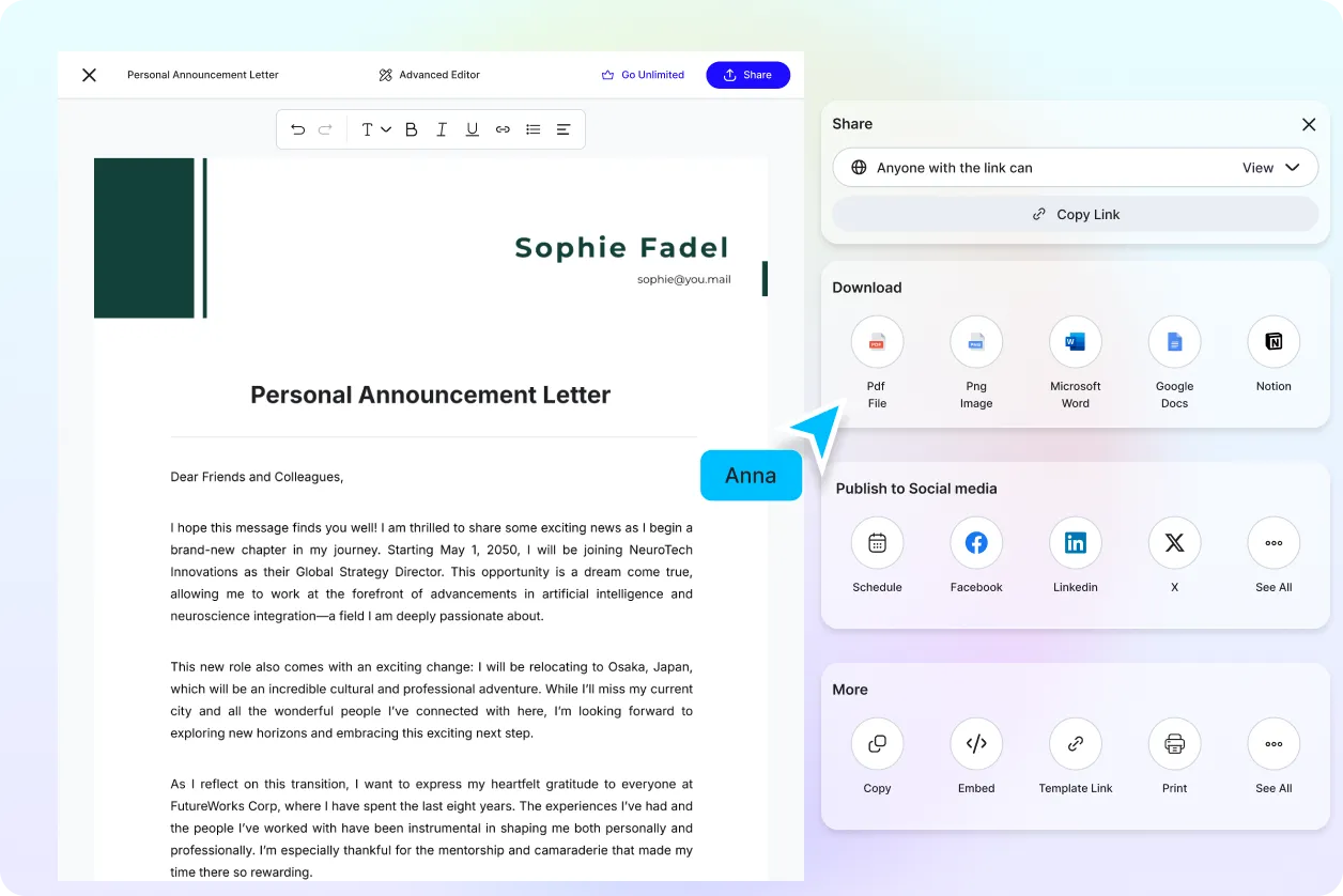 Free AI Announcement Letter Generator, Free Announcement Letter Maker Online